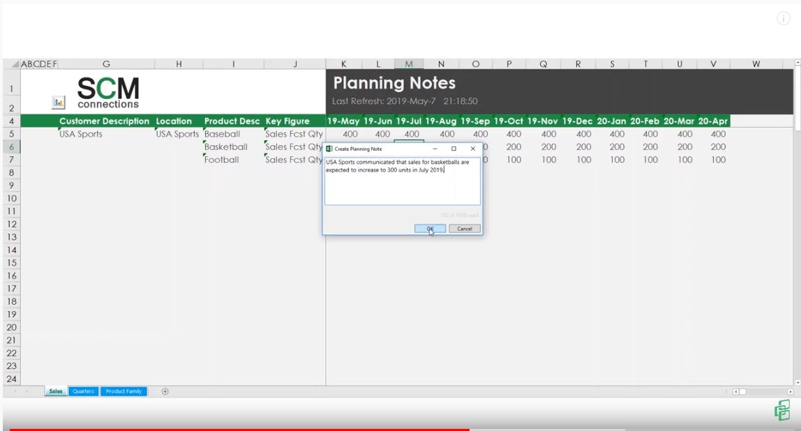 Planning notes with SAP IBP